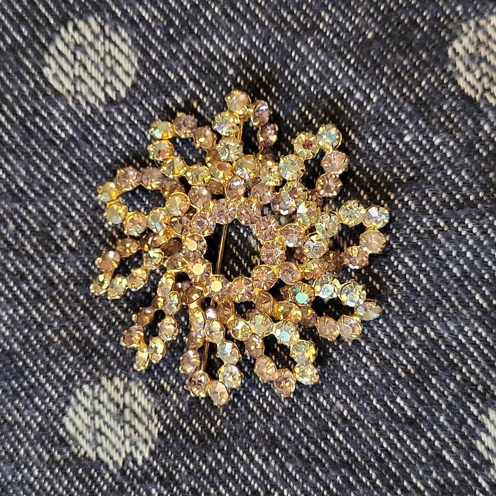 VTG Iridescent Sunburst Jeweled Brooch